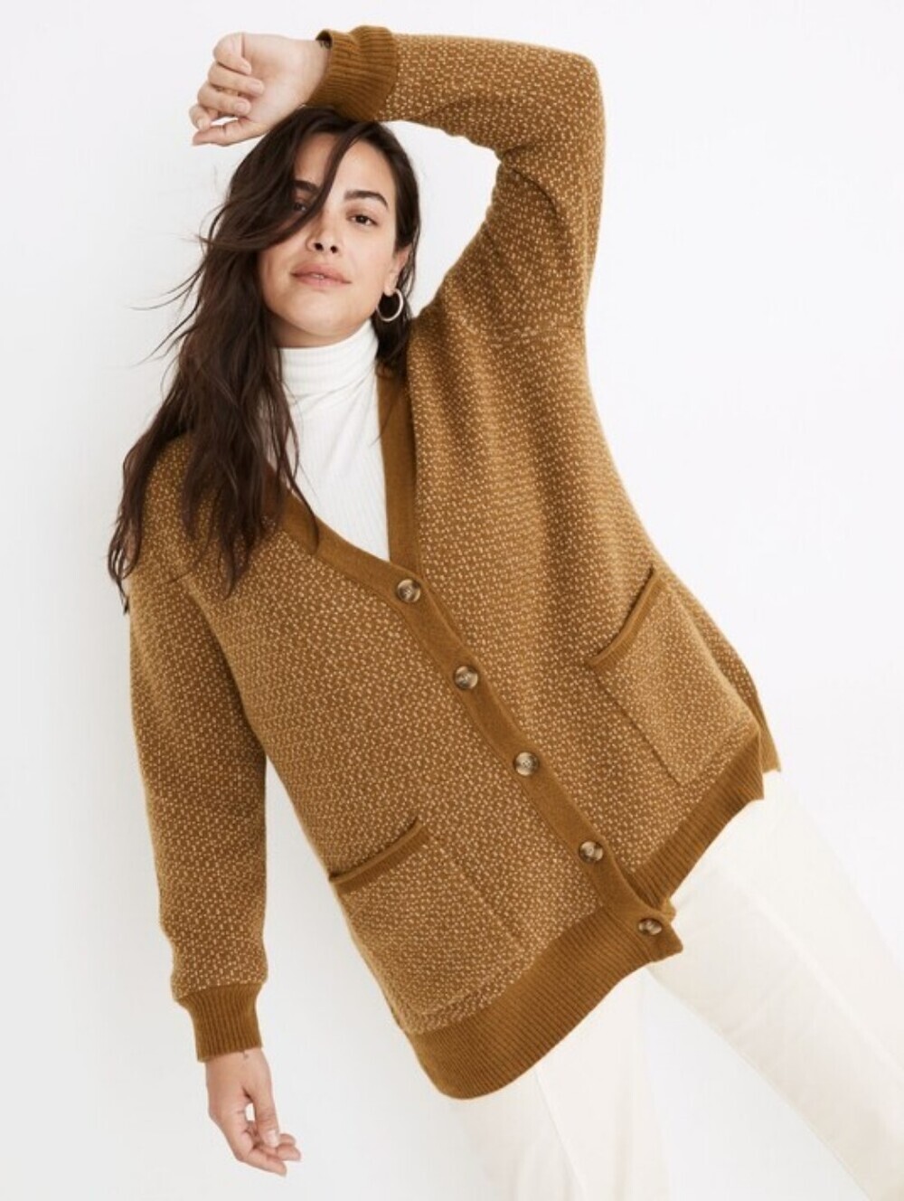 L • Madewell •Bird's Eye Maysfield Cardigan Sweater Coziest Yarn Weathered Olive